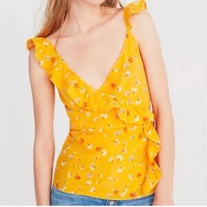 Madewell Yellow Floral Ruffle Wrap Camisole